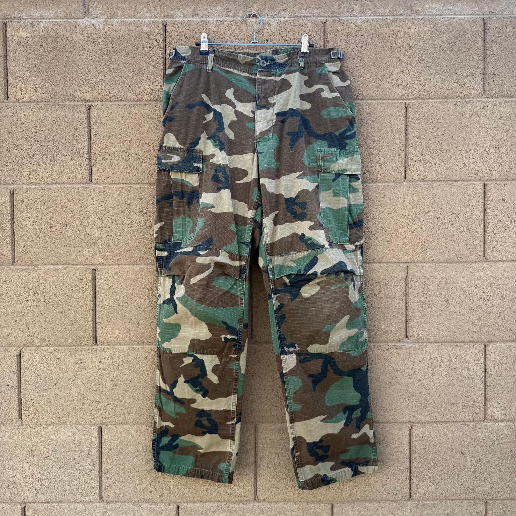 80's Us Military Woodland Camo Ripstop Cargo Pants